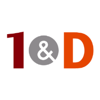 The 1&D wordmark, its figure one in dark red, its ampersand in a grey circle and its D in orange.